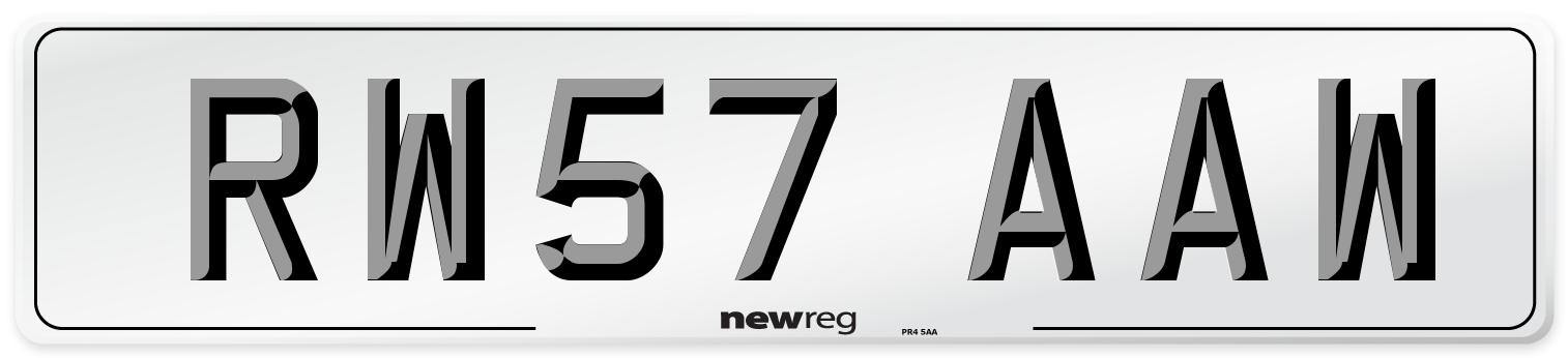 RW57 AAW Number Plate from New Reg